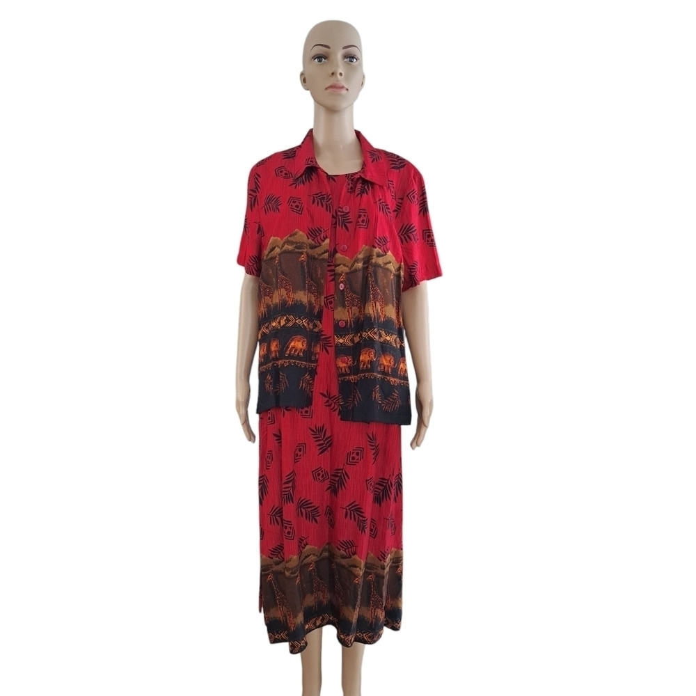 Tradition 2 Pc vintage safari print dress and short-sleeved shirt set Jungle Set - Picture 5 of 16